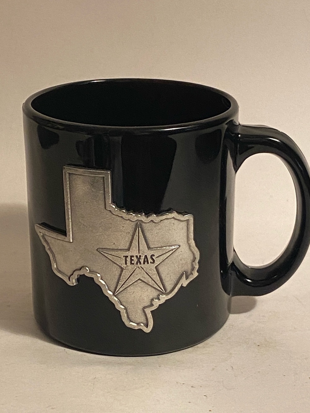 Black Texas State Silver Emblem Ceramic Coffee Mug USA